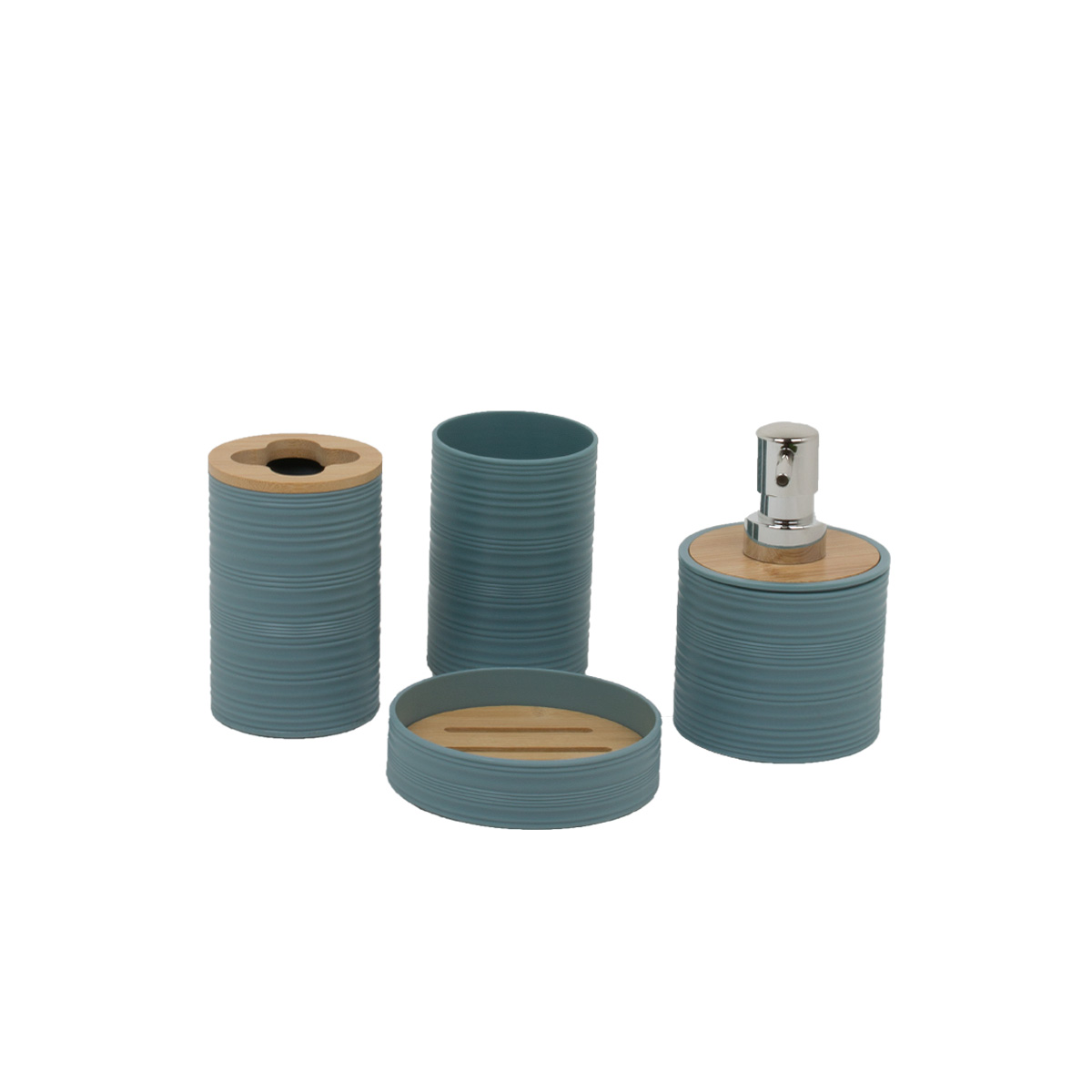 Набор для ванной комнаты 4 пр (дозатор+2 стакана+мыльница) страйп дизайн 5003 мята