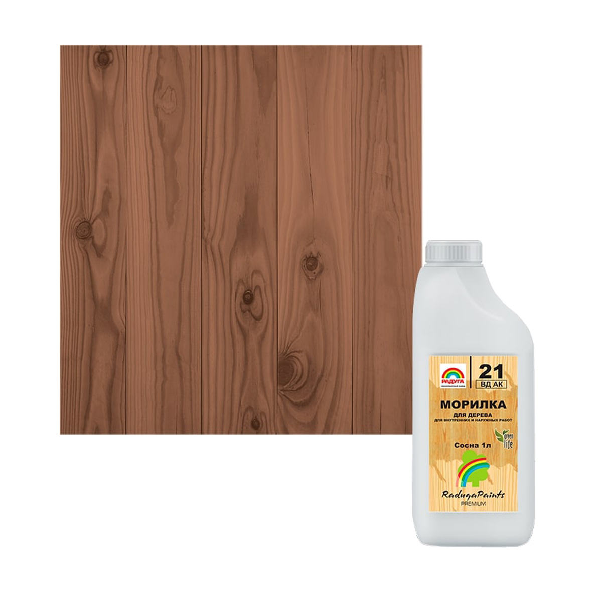 Морилка для дерева "Радуга-21" акриловая, цвет дуб 1 л