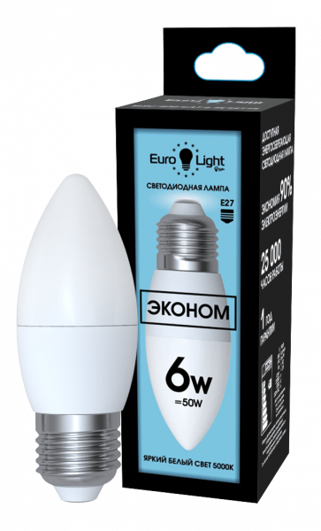 Лампа светодиодная ELEC-509-C37-6-5K-E27-FR