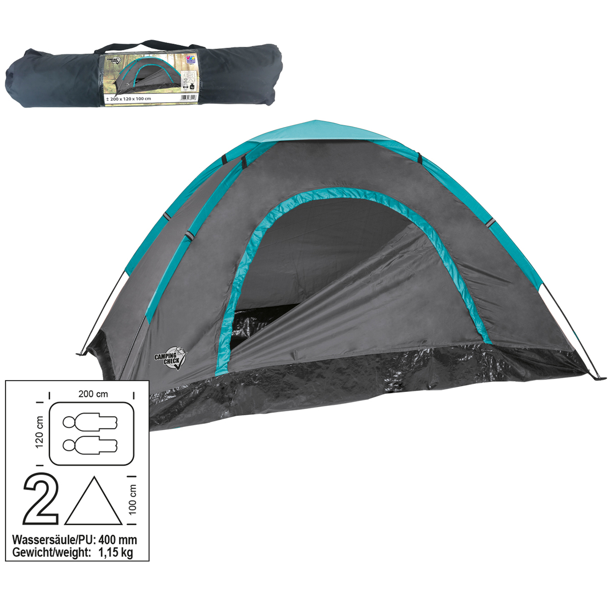 Палатка туристическая Camping Check Iglu 200х120х100 см  2х-местная однослойная PE170T