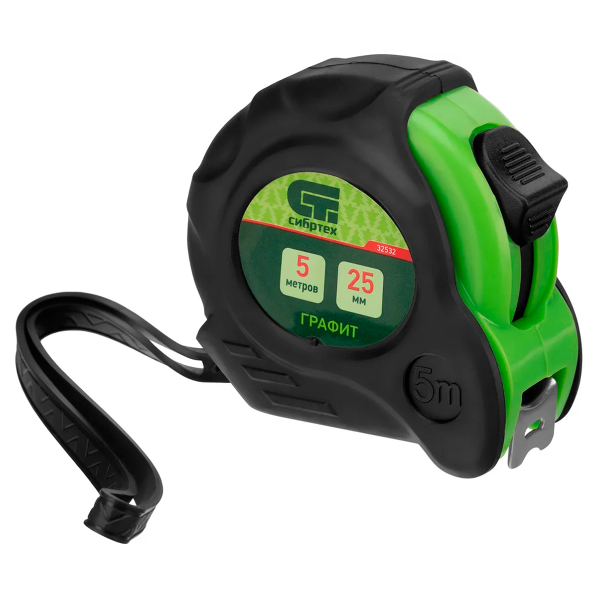 Рулетка Графит,обрезиненный корпус,амортизатор,5 м х 25 мм Сибртех