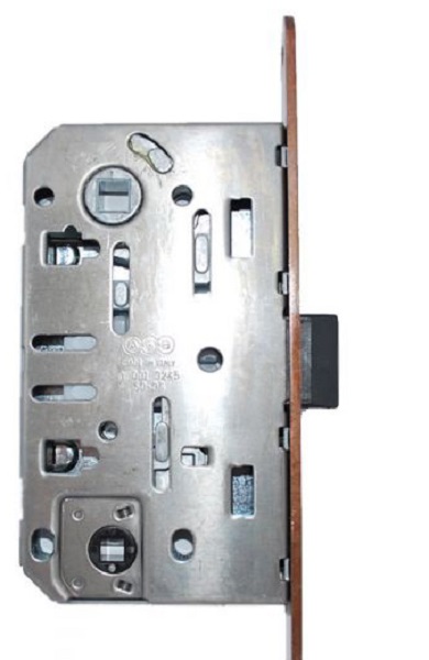 Замок врезной с защелкой ванна\туалет с отв.пл.бронза В 01102.50.02 Замок врезной с защелкой ванна\туалет с отв.пл.бронза В 01102.50.02