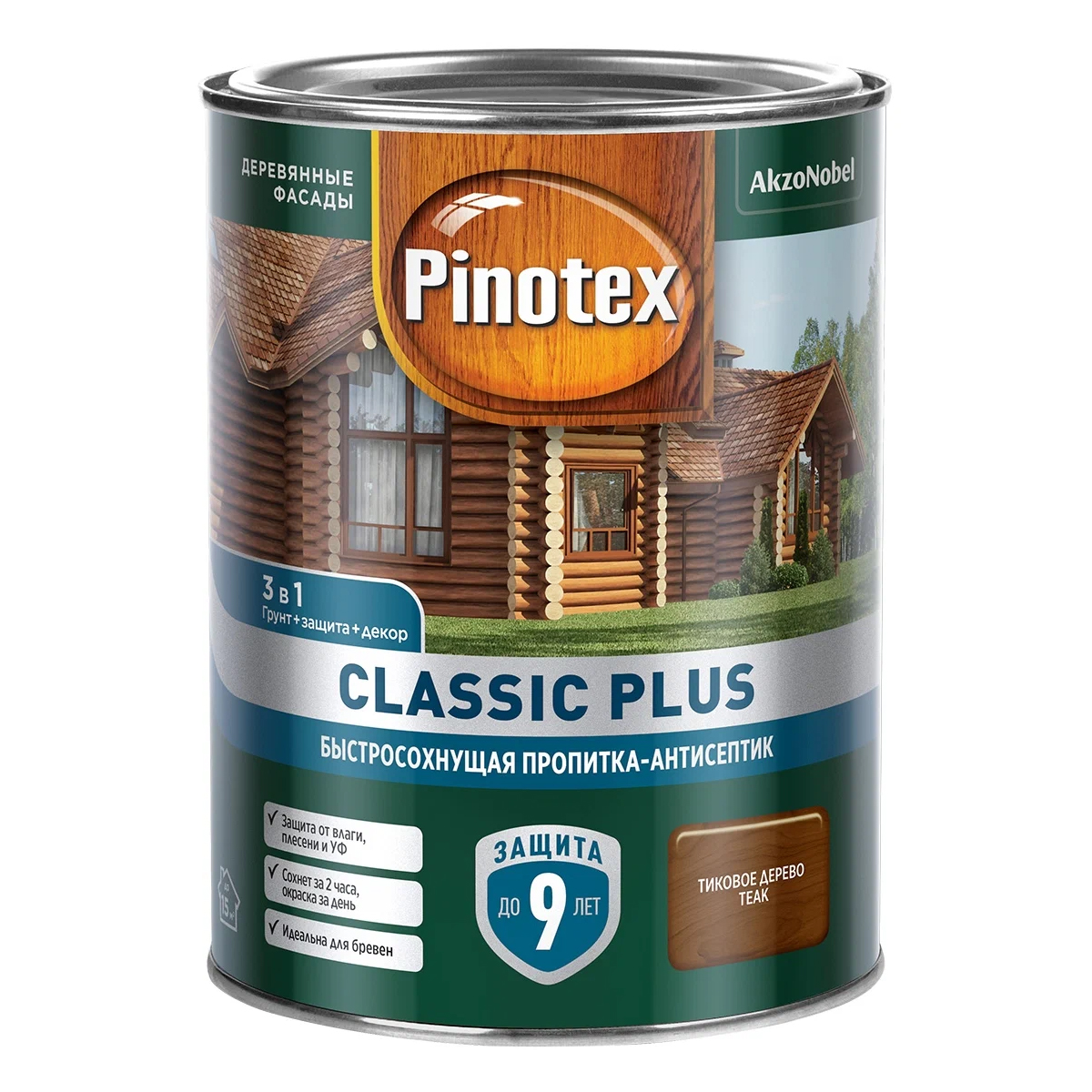 Пропитка-антисептик Pinotex Classic Plus 3 в 1 Тиковое дерево 0,9л (новый)