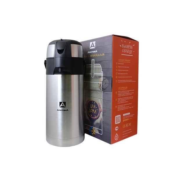 Термос Арктика 501-3000 с пневмонасосом вакуумный 3000 мл серебристый Термос Арктика 501-3000 с пневмонасосом вакуумный 3000 мл серебристый