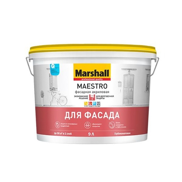 Краска Marshall MAESTRO фасадная акриловая BC 9л Краска Marshall MAESTRO фасадная акриловая BC 9л