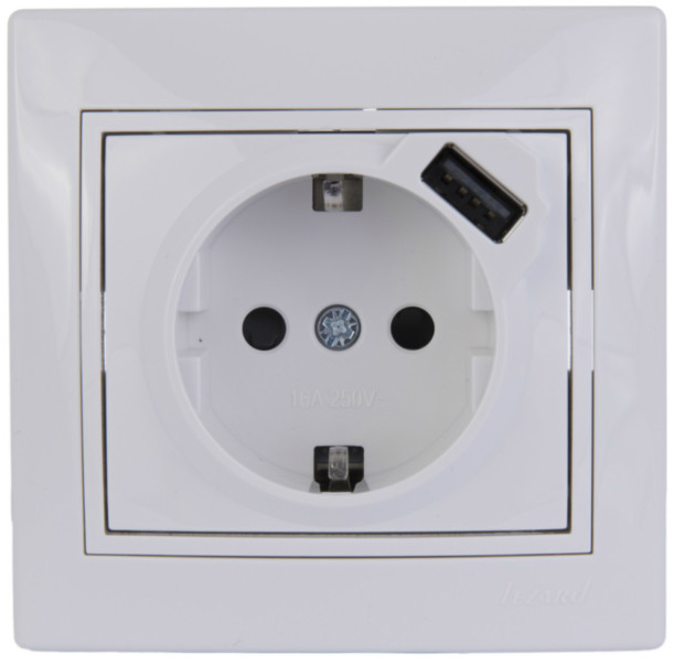 Розетка с USB белый с белой вставкой MIRA 701 0202 181