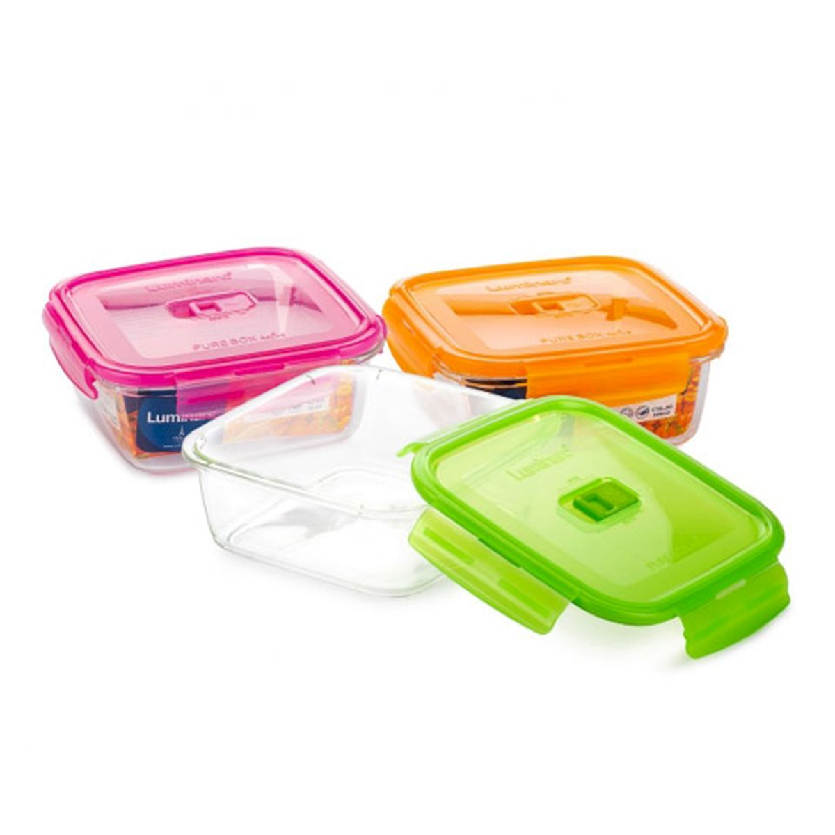 Контейнер LUMINARC PUREBOX ACTIVE NEON MIX стеклянный квадратный 760мл P4566