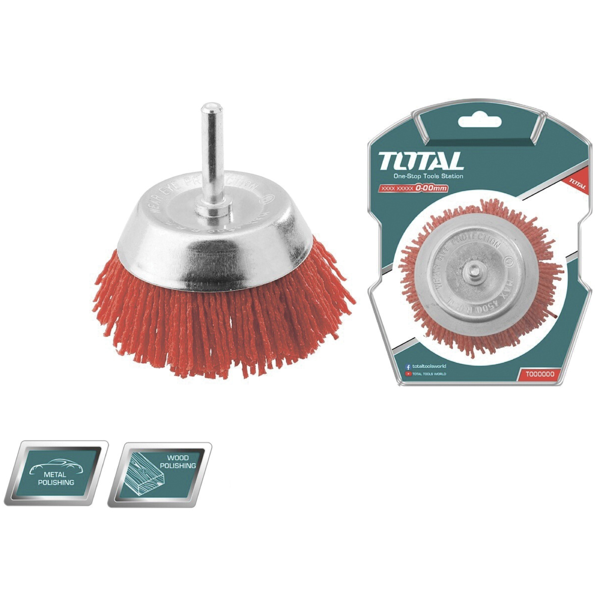 Щётка чашечная "ТОТАL" TAC33025 со шпилькой нейлоновая по дереву 50мм