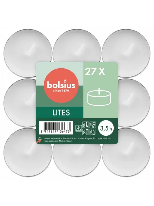 Набор чайных свечей Bolsius 27 шт 38 мм 3,5 ч.белый