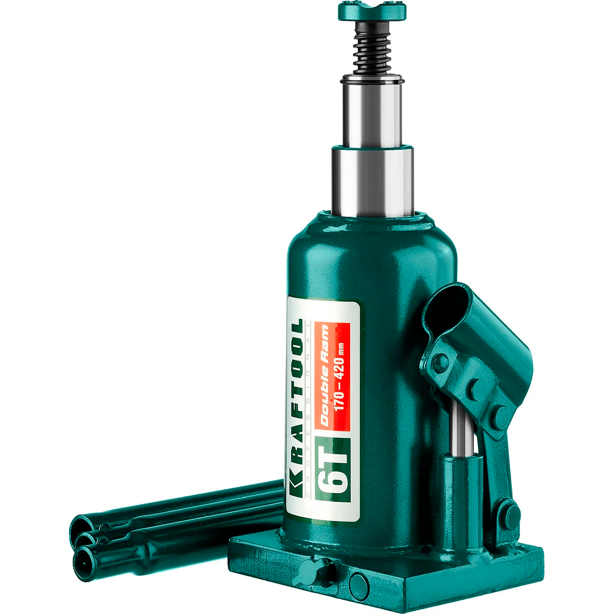 Домкрат KRAFTOOL DOUBLE RAM, 6 т, 170 - 420 мм, с увеличенным подъемом, двухштоковый бутылочный (434