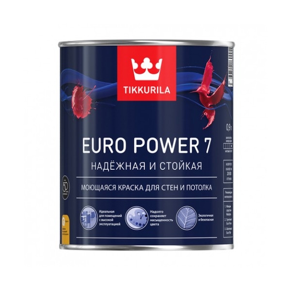 Краска интер. стойкая к мытью EURO POWER 7С мат 0,9л