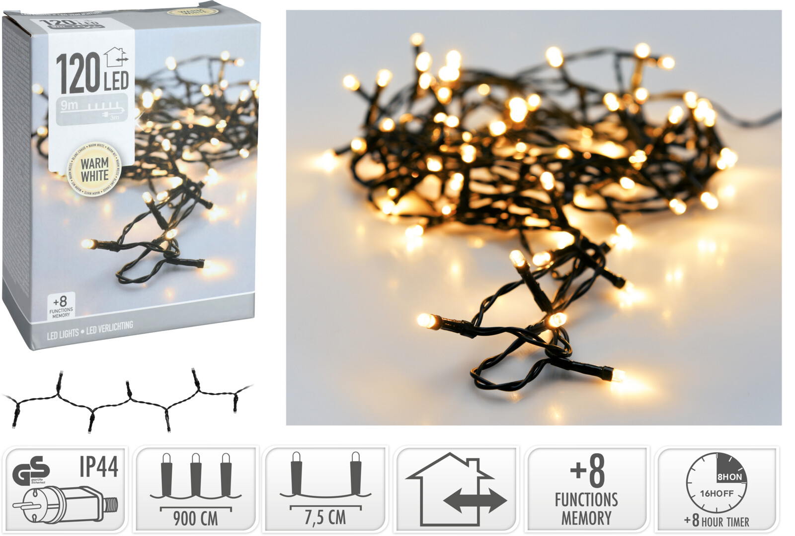 Электрогирлянда 120 LED теплый белый OUTDOOR/INDOOR AX8451120 К