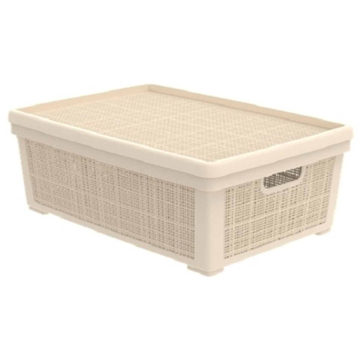Корзина Альт-Пласт Лён для хранения с крышкой плетёная 35л слоновая кость АП 454