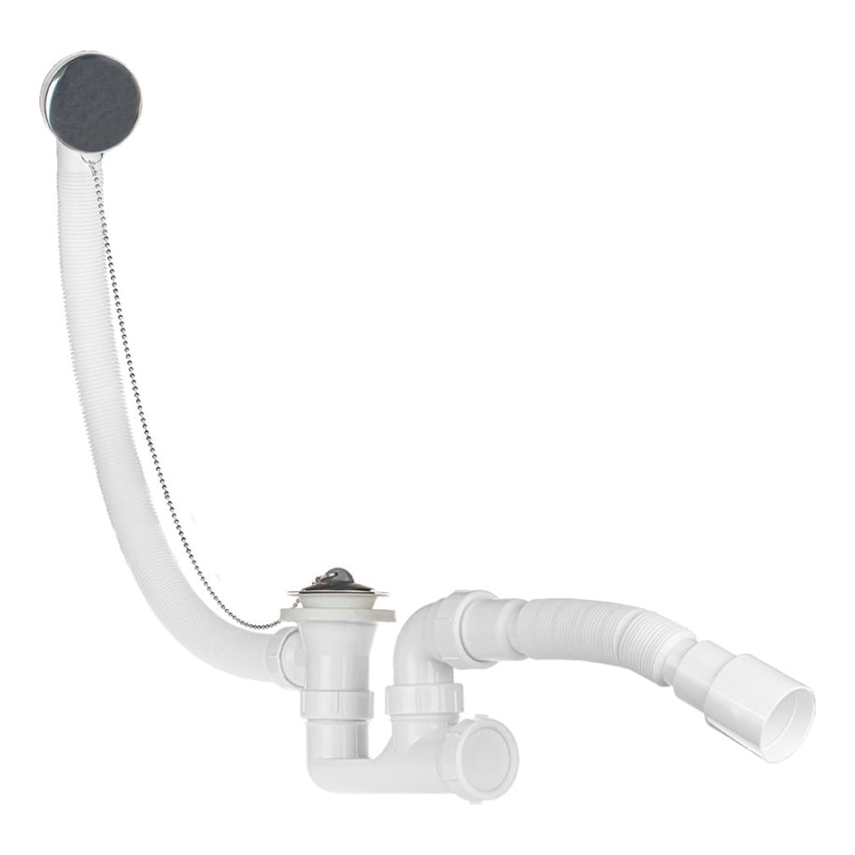 Сифон для ванны и глуб. поддона (вып.с нерж. решёткой,с пер.53см,с пробкой и цеп.),с г.т. 40х40/50