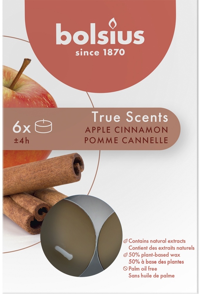 Набор чайных свечей Bolsius 6 шт 38 мм 4 ч.Яблоко с корицей