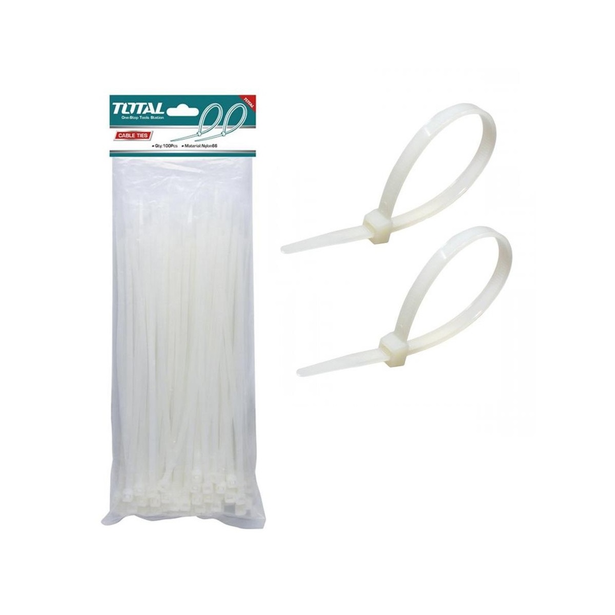 Хомуты TOTAL нейлоновые 300мм, 4.8мм, 100шт, полиамид (нейлон) ПА-6.6.