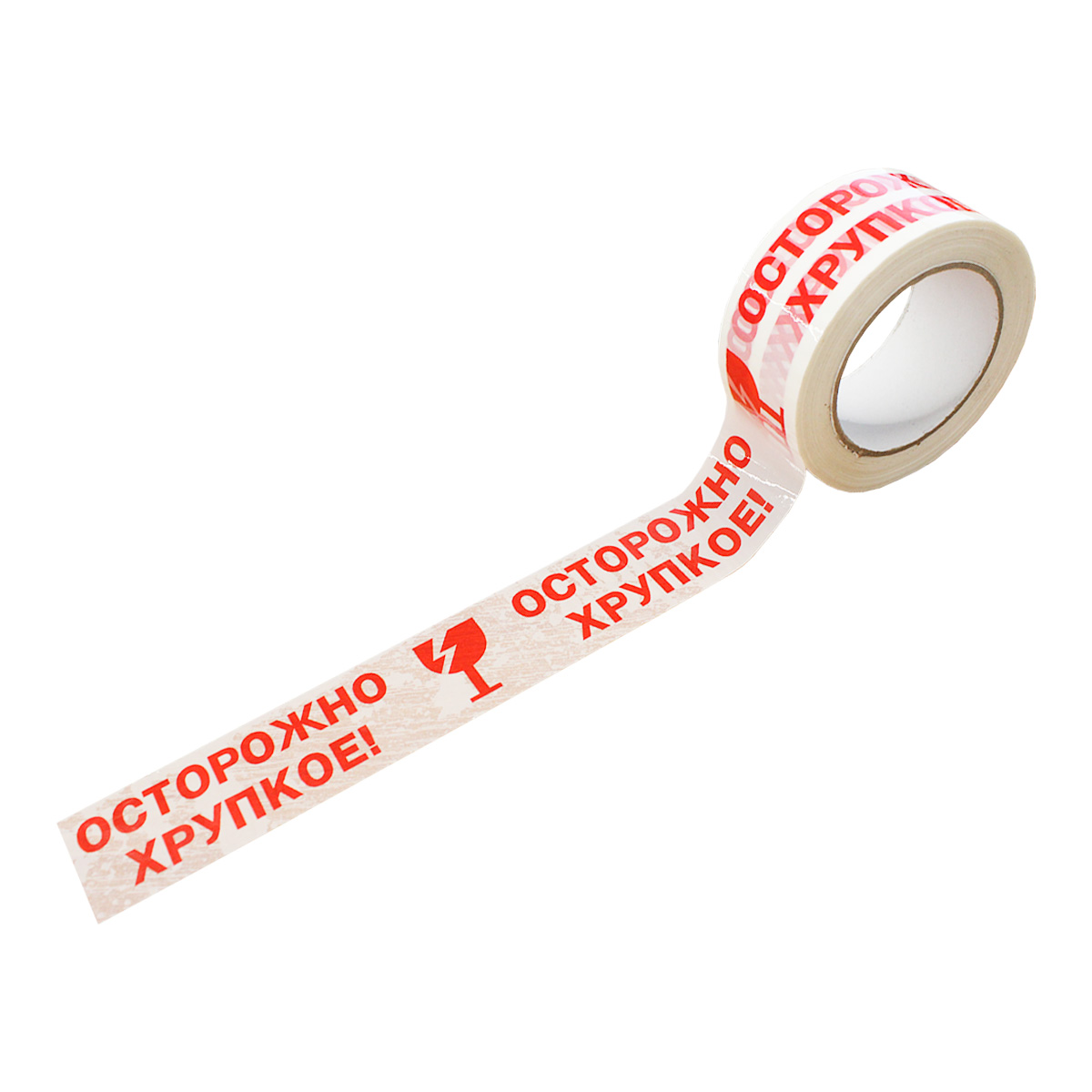 Скотч брендированный "ОСТОРОЖНО ХРУПКОЕ" 48мм*100м*50мик (белый)