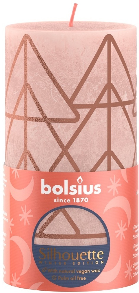 Свеча столбик Bolsius 130х68 мм туманно-розовый с принтом