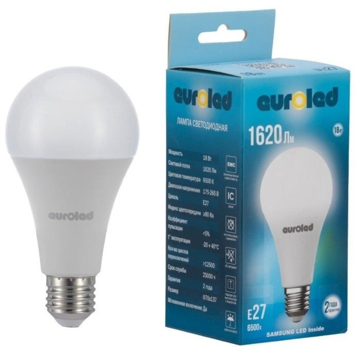 Лампа светодиодная Euroled A70 18W 6500K Е27 матовая