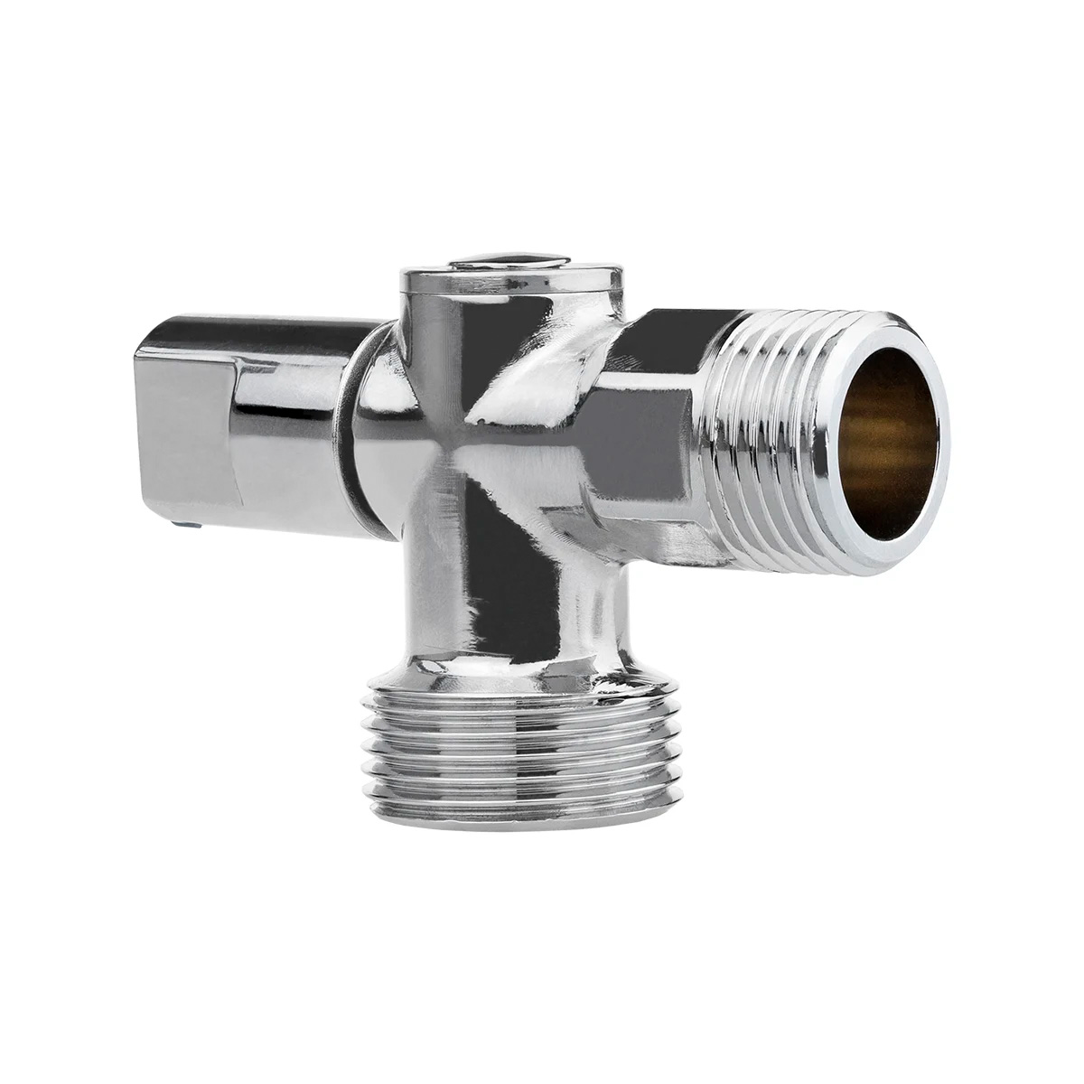 Кран шаровой угловой для бытовой техники 1/2" х 3/4" н/н (ручка сбоку) ХРОМ-POLISH.латунь,ГОСТ, MPF