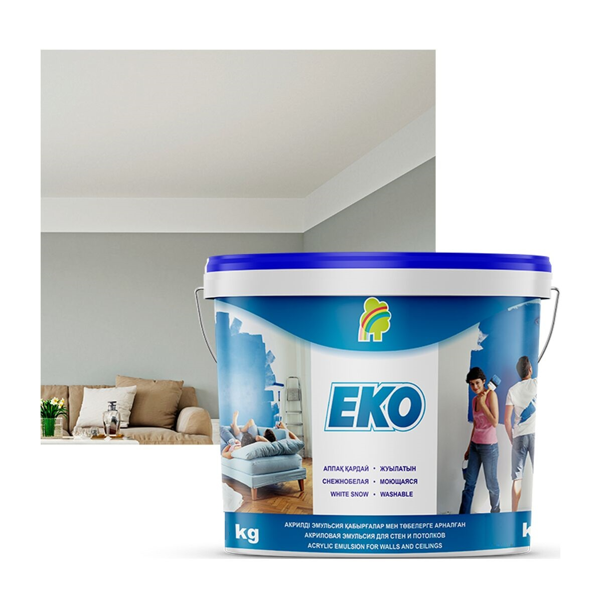 Краска "EKO" для стен и потолков моющаяся акриловая 7 кг Краска "EKO" для стен и потолков моющаяся акриловая 7 кг