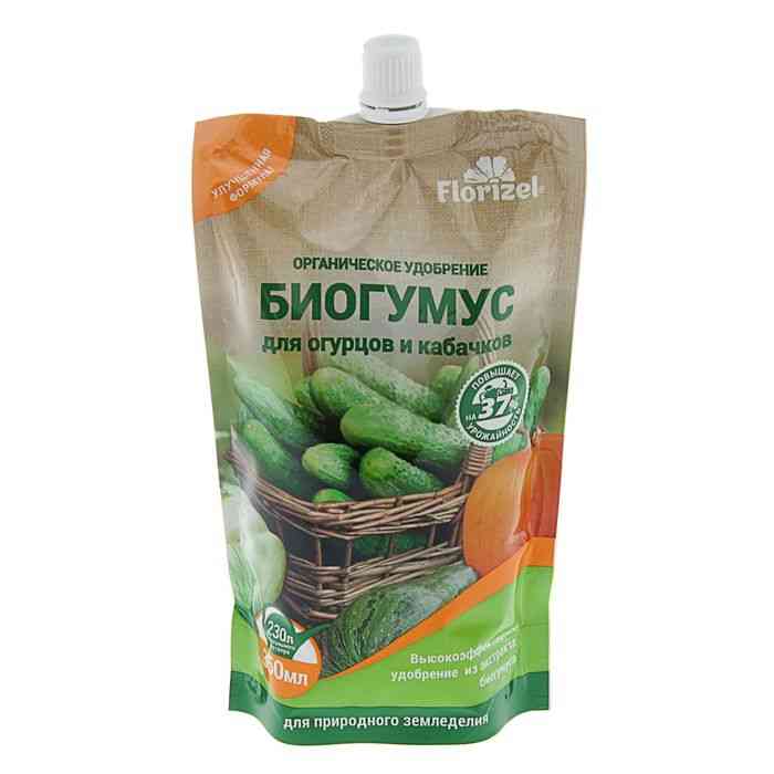 Удобрение органическое гелевое Florizel - Биогумус для огурцов и кабачков, 350 мл. дой-пак