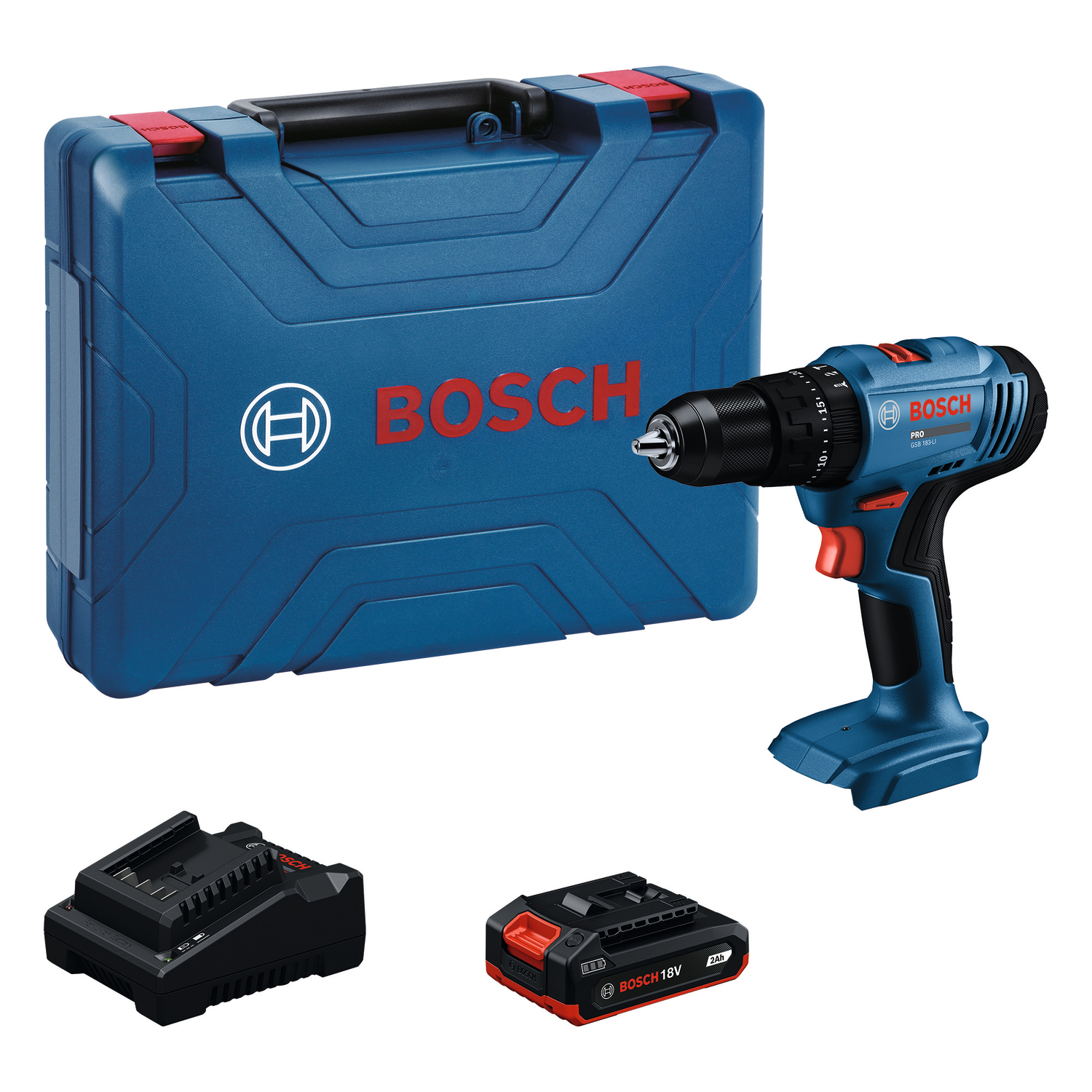 Дрель-шуруповерт аккумуляторная, ударная Bosch GSB 183 LI (1 x 2.0 Ah + case + зарядное устройство)