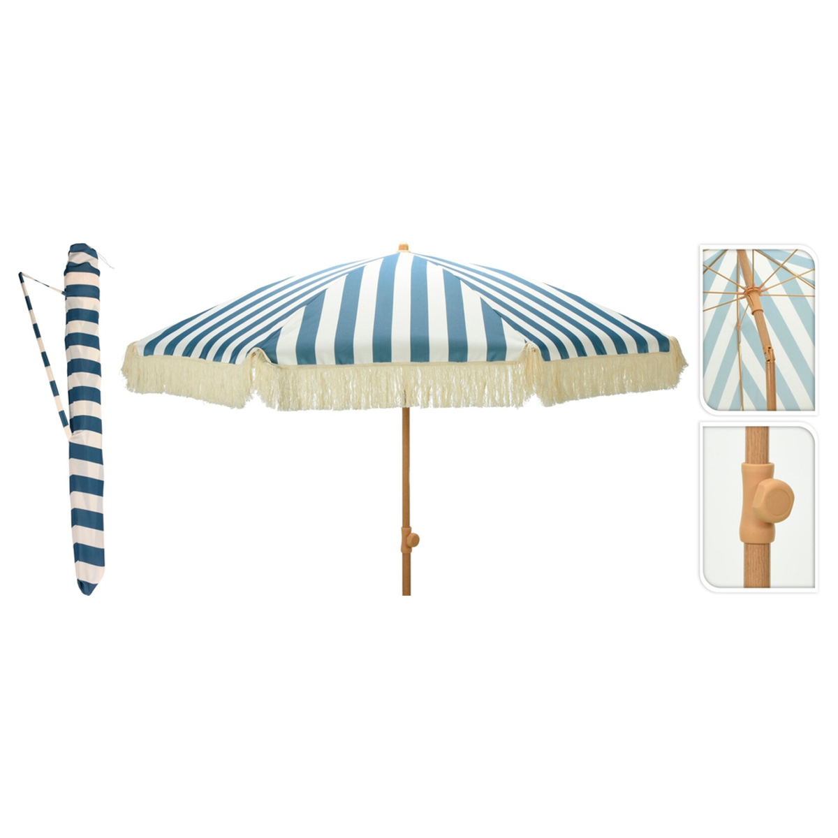 Зонт пляжный с боковым наклоном с бахрамой в чехле синий 200х183 см X11000810 К