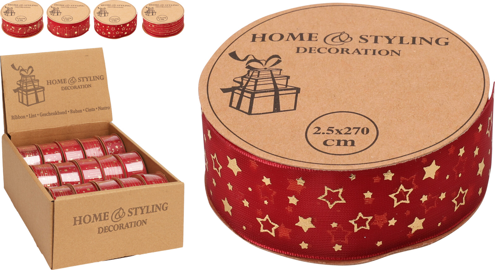 Лента декоративная бордовая 270 см 4 принта в ассортименте ANM801740 К