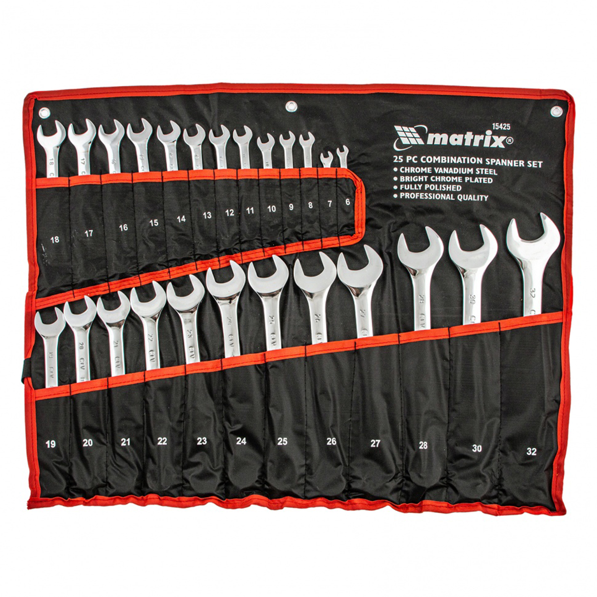 Набор ключей комбинированных MATRIX 6-32 мм, 25 шт. CrV, полированный хром