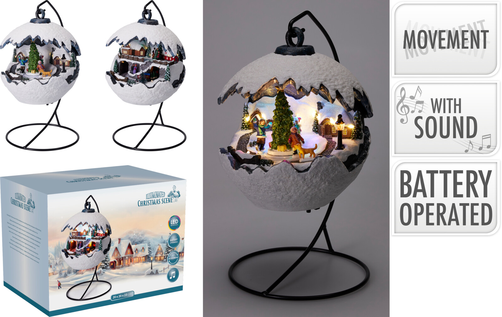 Декоративный LED снежный шар с подсветкой D 24 см ABG162250 К