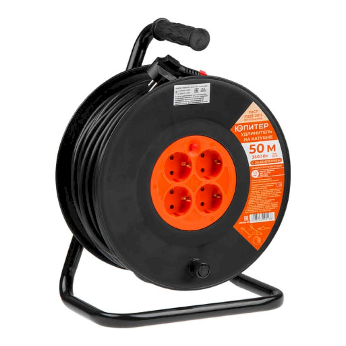 Удлинитель на катушке 50м (4 роз., 3,5кВт, с/з, ПВС 3х1,5) Юпитер, арт.JP8404-03