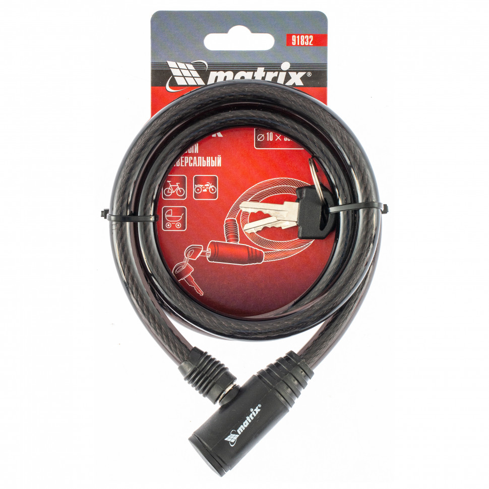 Замок тросовый универсальный, 10 х 960 мм// Matrix Замок тросовый универсальный, 10 х 960 мм// Matrix