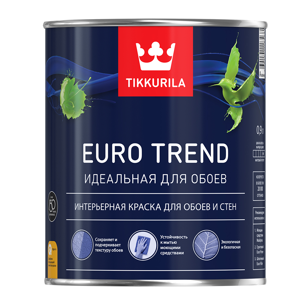 Краска TIKKURILA EURO TREND A для обоев и стен 0,9л