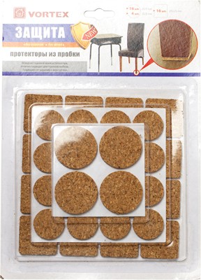 Протекторы VORTEX износостойкие из пробки Ø 20 мм, Ø 28 мм, 25x25 мм