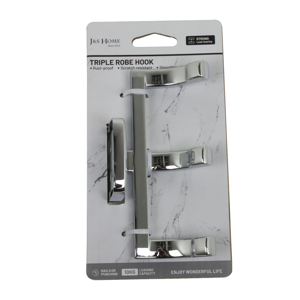 Планка для ванной комнаты J&S Home с 3 крючками хром JS185987