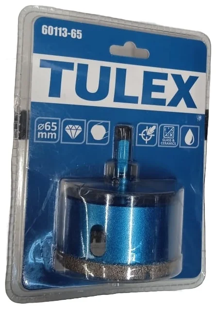 Коронка алмазная TULEX 60113-65 по стеклу и керам.плитке, центр.сверло, трехгранный хвостовик, 65мм