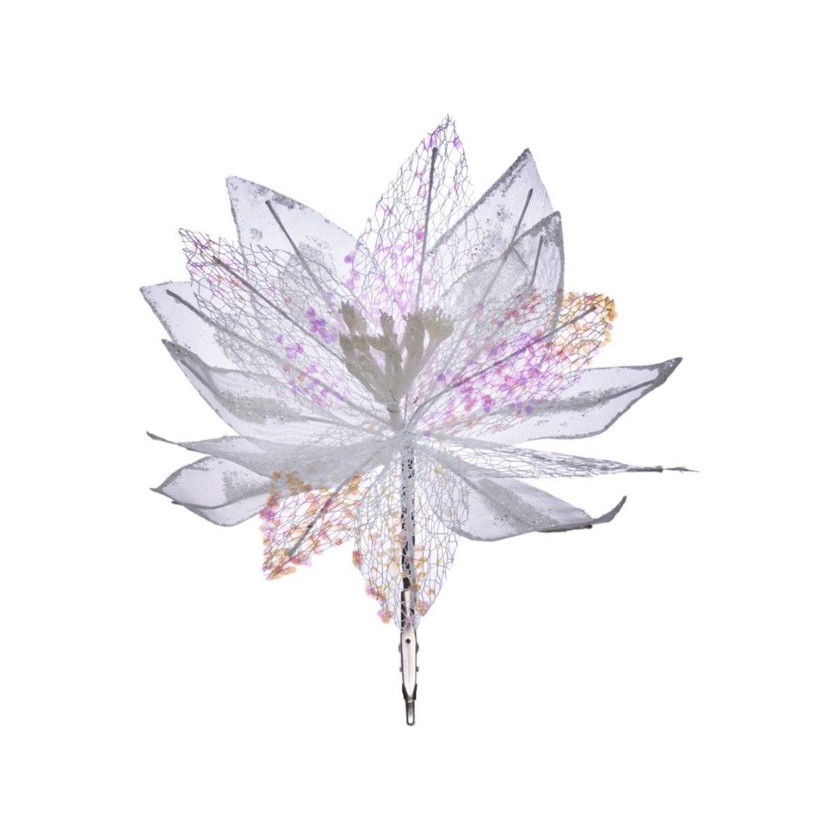 Украшение новогодние MAGIC TIME Цветок на клипсе 19x23x23 см белый 91278