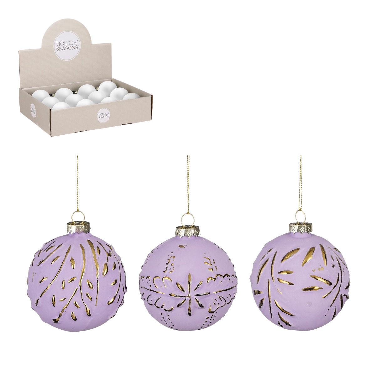 Шар елочный 8 см House of seasons Пурпурное золото 3 вида в ассорт.стекло 1143194