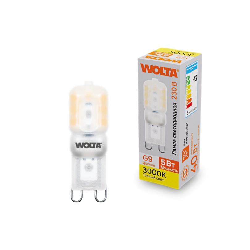 Лампа светодиодная WOLTA WSTD-JCD-5W3KG9-P (пластик) "Капсульная" JCD 5Вт 400лм 3000K G9 матовая 1/1