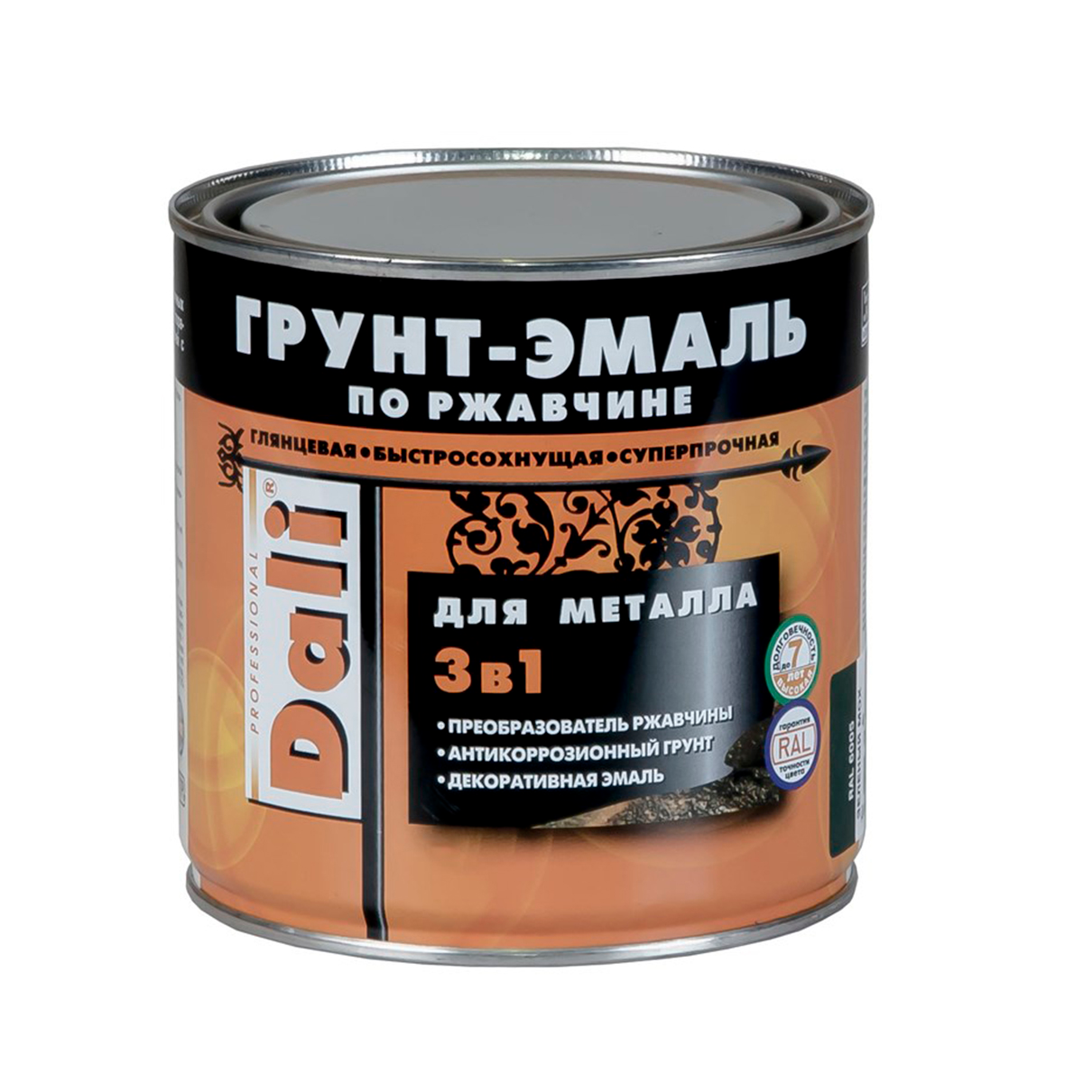 Молотковая ГРУНТ - ЭМАЛЬ по ржавчине "DALI" 0,75 л -коричневый Молотковая ГРУНТ - ЭМАЛЬ по ржавчине "DALI" 0,75 л -коричневый