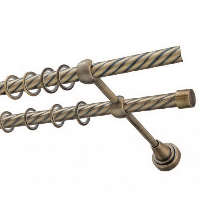 Карниз DDA витой 16мм двойной 1.8м Золото антик открытый кронштейн (101)