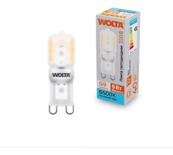 Лампа светодиодная WOLTA WSTD-JCD-5W6KG9-P (пластик) "Капсульная" JCD 5Вт 400лм 6500K G9 матовая  1/