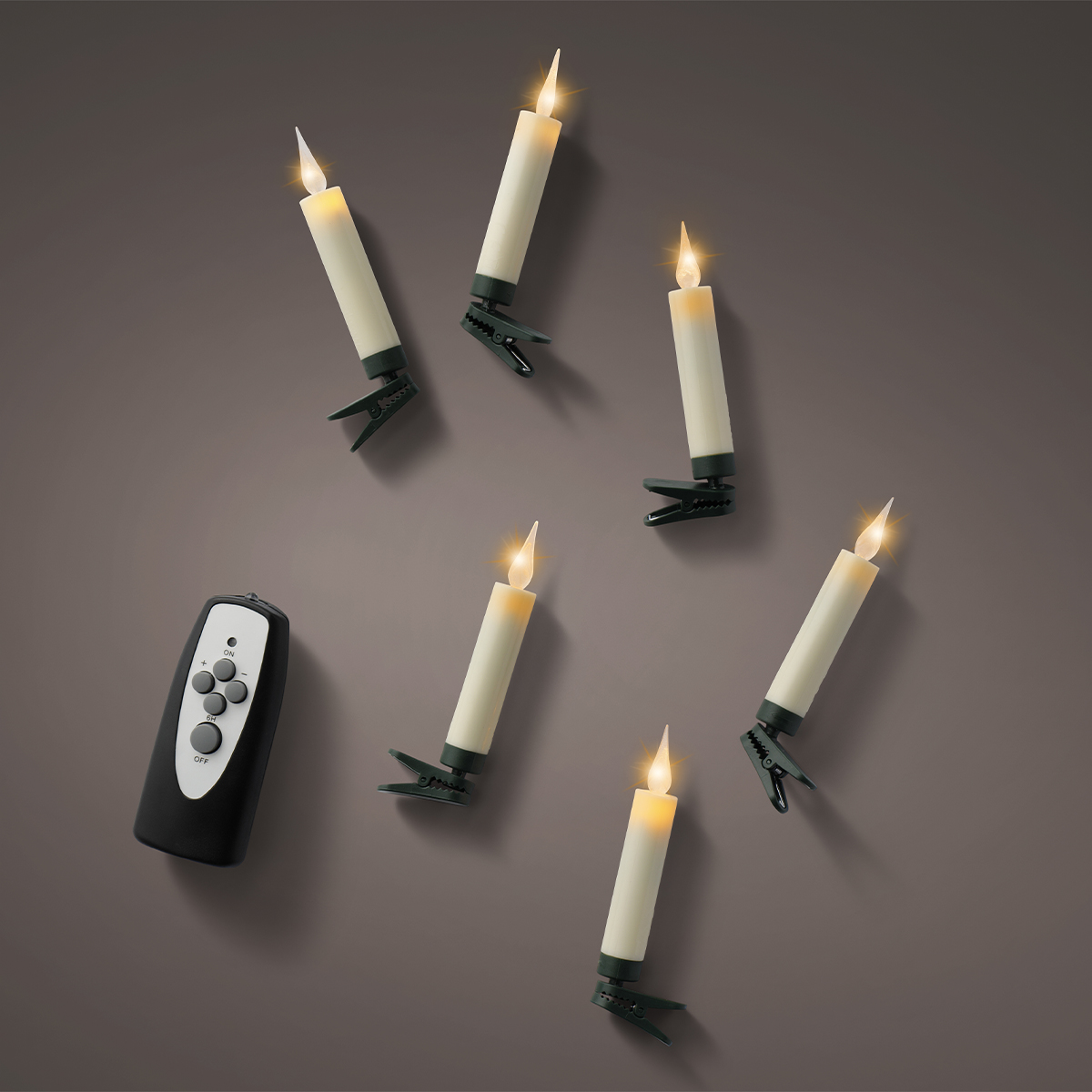 Набор LED свечей 10 шт для ёлки на клипсах с пультом эффект пламени таймер на 6-18 ч 485365 Kmg