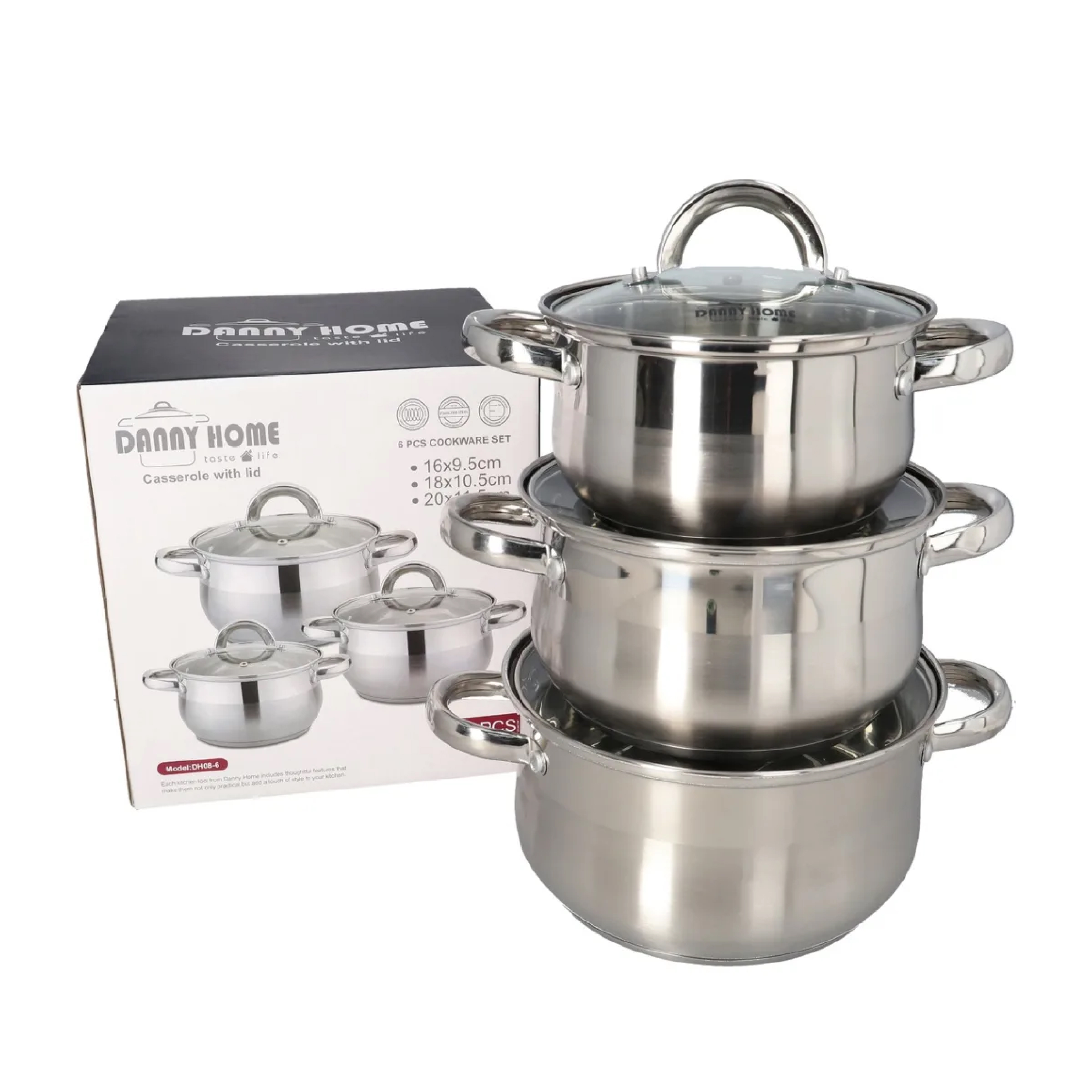 Набор кастрюль DH с крышками 3 шт (1,9 л+2,7 л+3,4 л) нерж сталь DH08-6