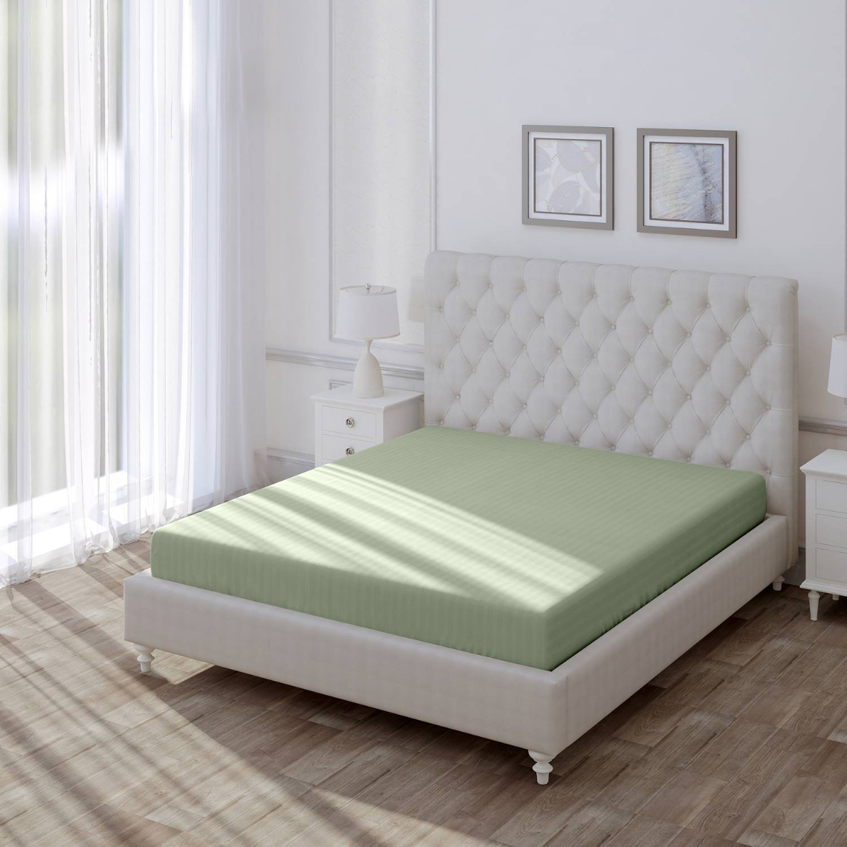 Простыня на резинке Волшебная Ночь Smoke Green 160х200 см 