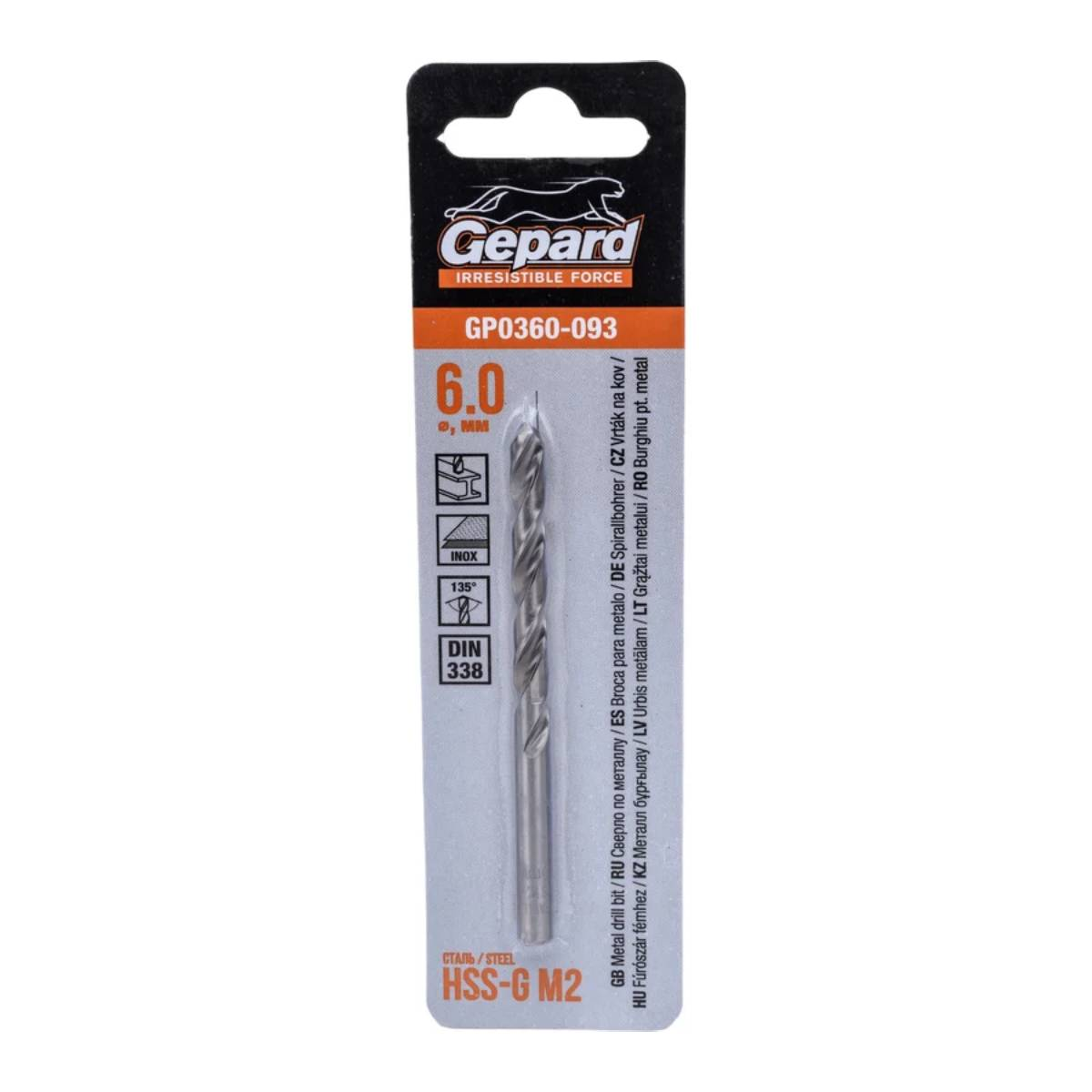 Сверло по металлу ц/х 6.0х57х93 мм HSS-G GEPARD, арт.GP0360-093