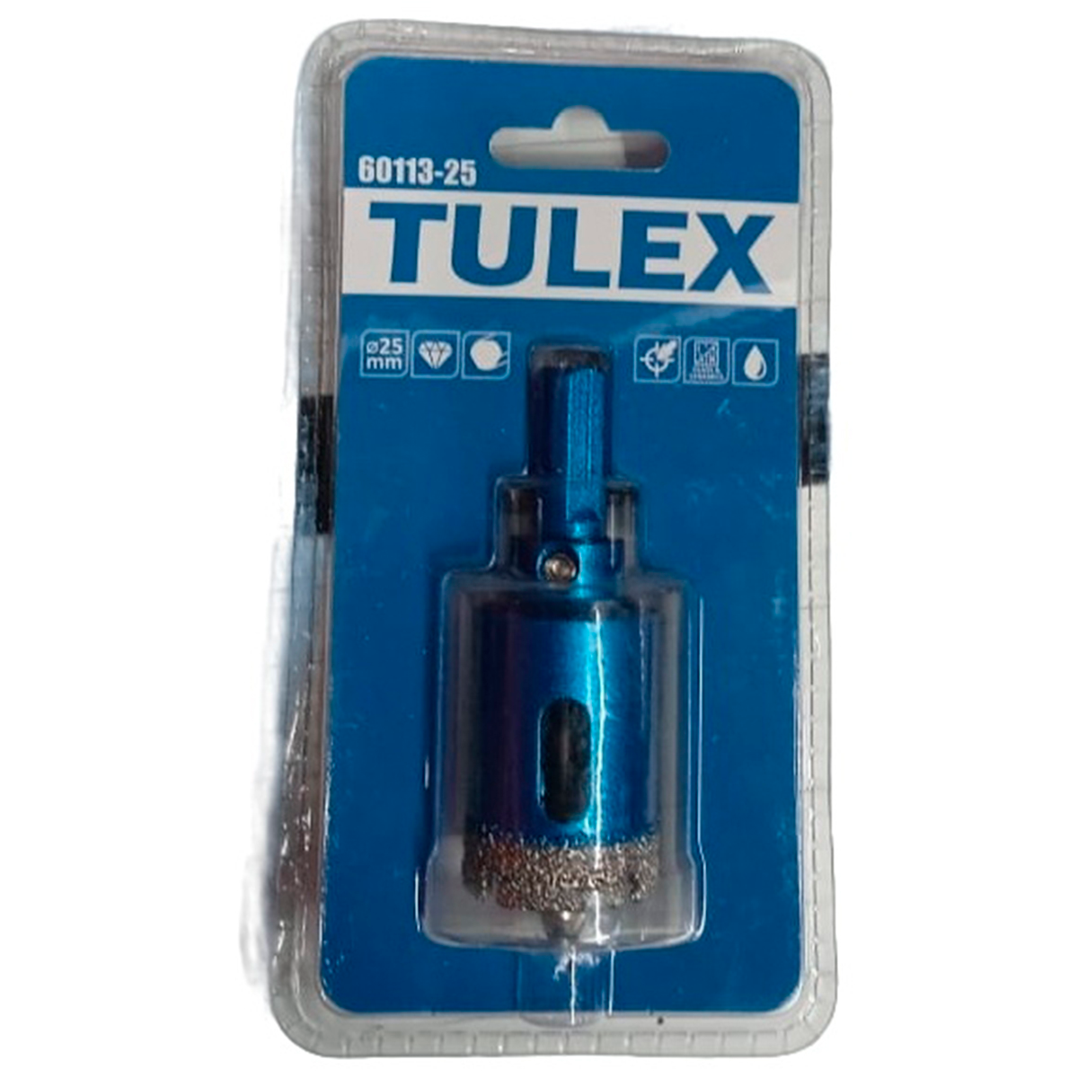 Коронка алмазная TULEX 60113-25 по стеклу и керам.плитке, центр.сверло, трехгранный хвостовик, 25мм