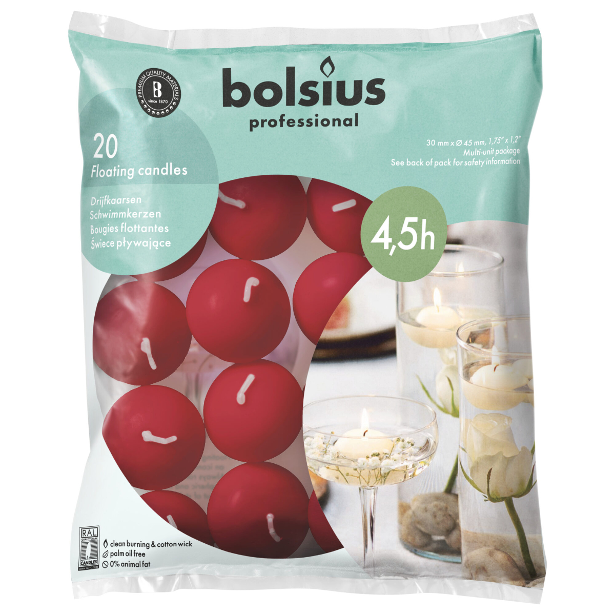 Набор плавающих свечей Bolsius 20 шт Delicate Red