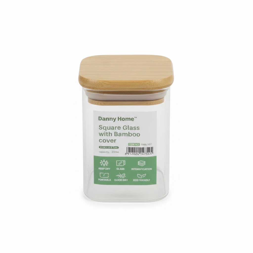 Банка для хранения 8,7х6х6 см стекло с бамбуковой крышкой 1966-107